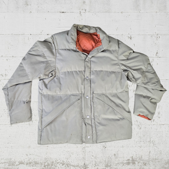 70s Vintage Beige Goose Down USA Made Full Zip Quilted Puffer Jacket Size Large - Picture 1 of 9